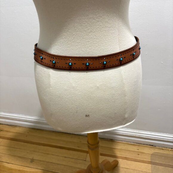NWOT Lucky Brand Western turquoise ornamented leather belt in tan main image 4